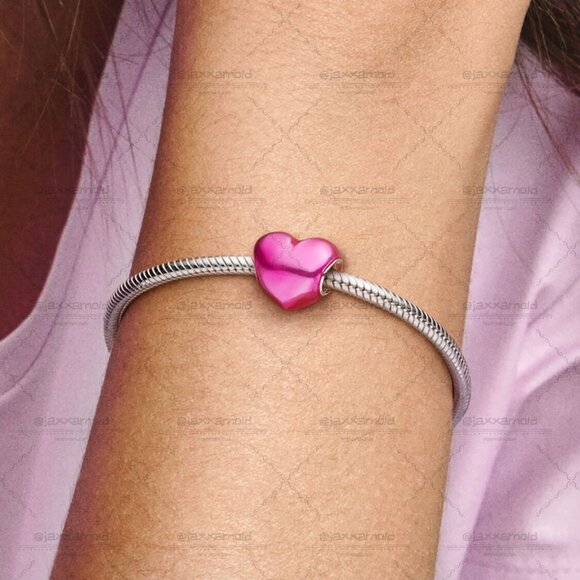 Pandora Metallic Pink Heart Charm - Picture 5 of 7